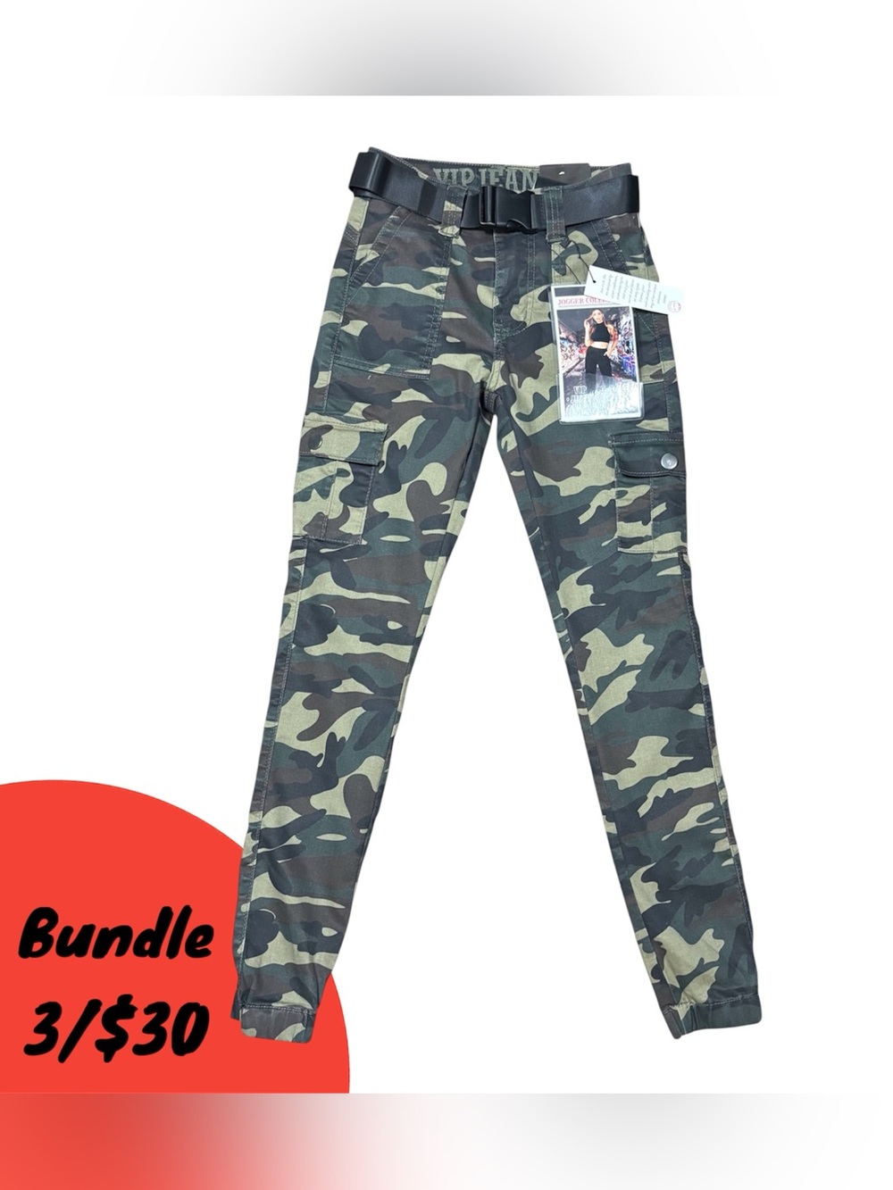 VIP Camouflage Cargo Jogger Jeans Women - Green Camo Stretch Urban Streetwear